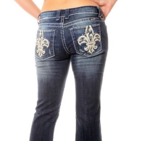Miss Me Denim - Miss Me Boot Cut Jeans Embellished Rhinestone Fleur de Lis Womens Size 30 H13435
